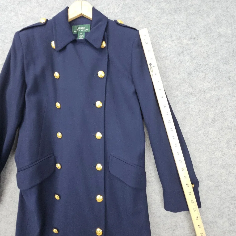 Ralph Lauren Women's Navy Blue Trench Coat Size 10 Wool Military Crest Buttons‎
